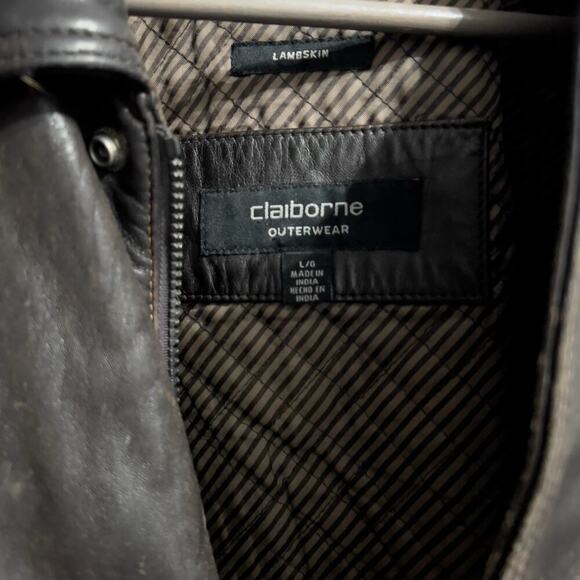 Vintage Brown Leather Bomber Large Full Zip Jacket Dad 80s 90s Distressed Heavy - Picture 9 of 15